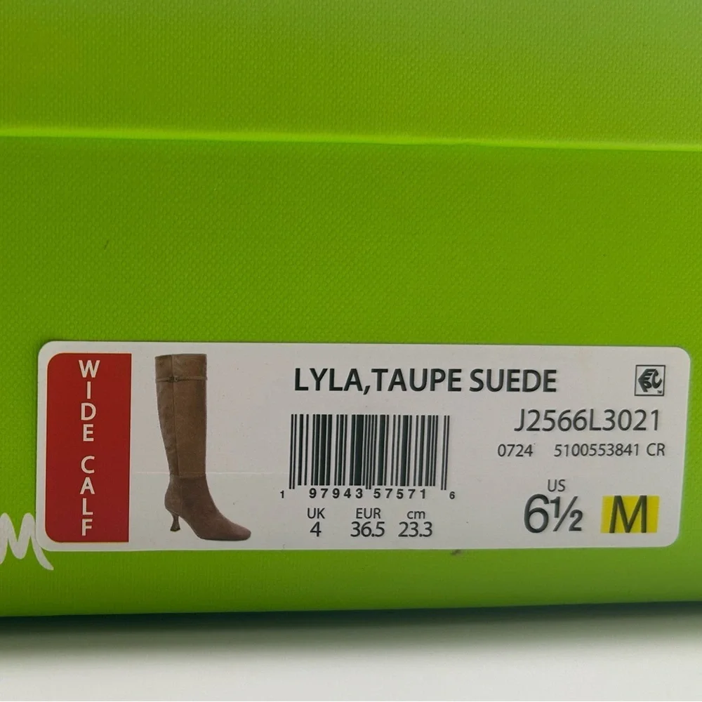 Sam Edelman Lyla Taupe Suede Knee High Boots Wide Calf Size 6.5 Kitten Heel NIB